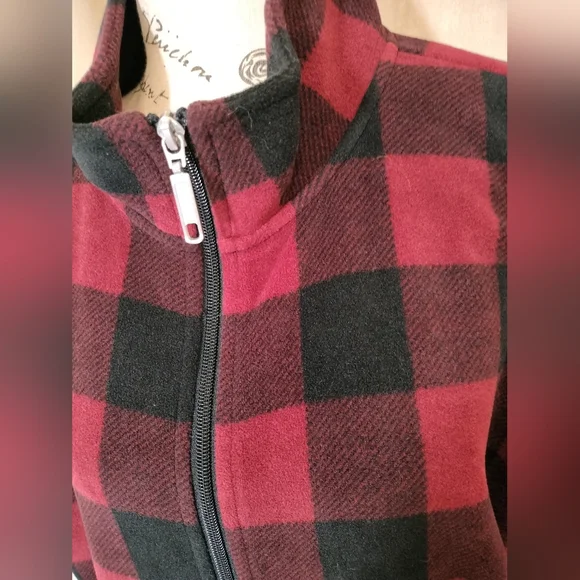 EUC! Denim & Co Red & Black Buffalo Plaid Fleece Jacket. Size L - Picture 2 of 7